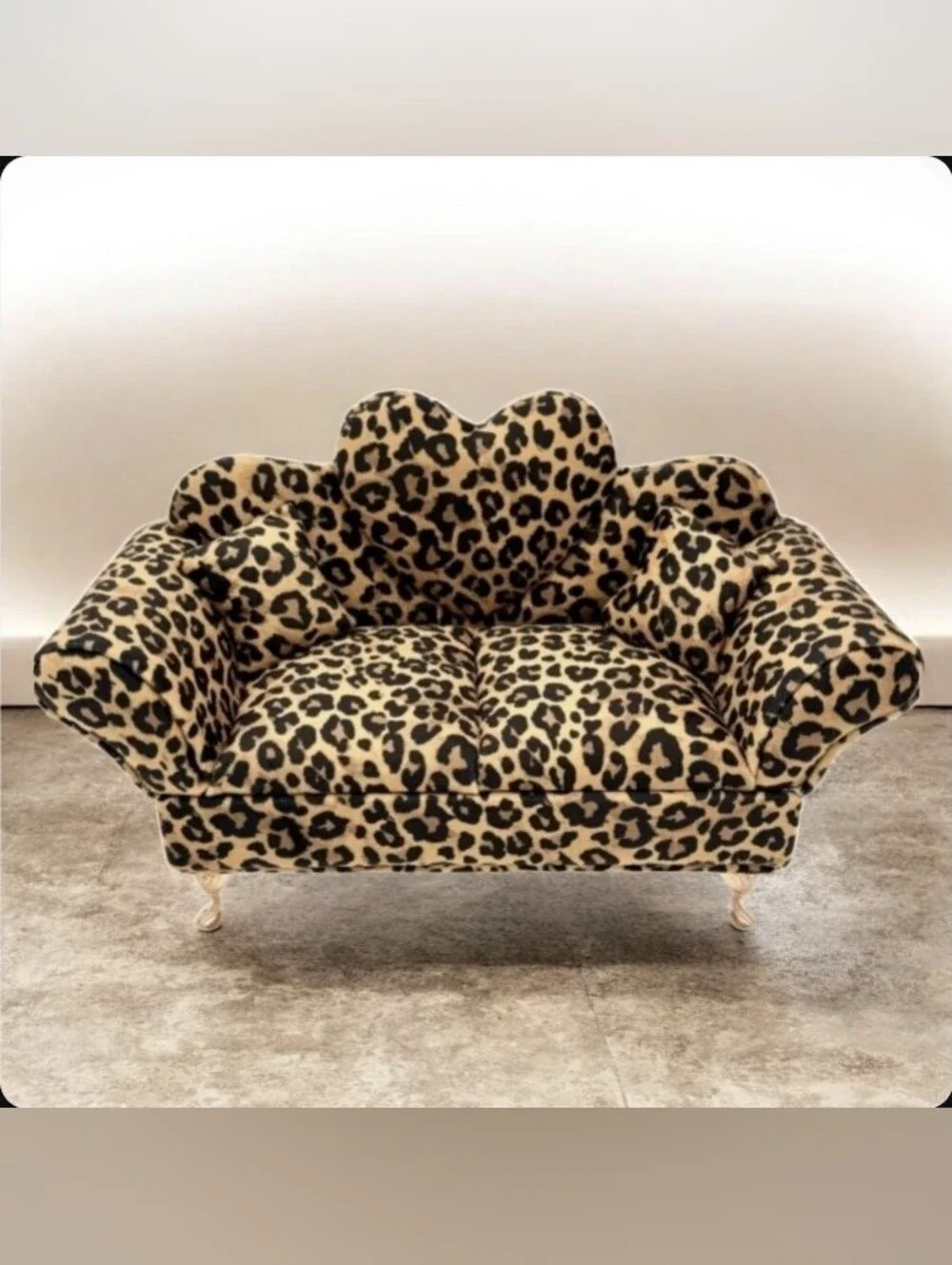 Leopard Print Sofa Jewelry Box Heart Back Miniature Couch Mirror Gold Legs